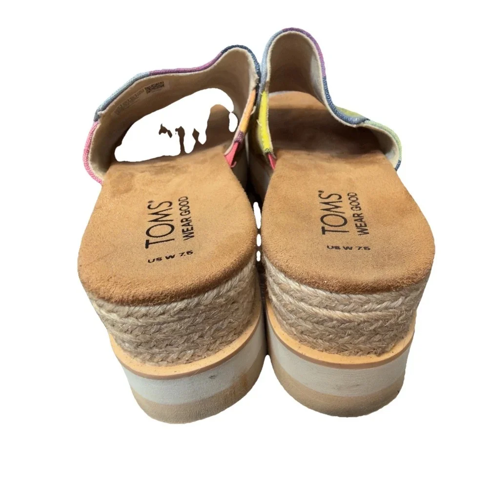 TOMS Women's 7.5 Multicolor Plaid Platform Espadrille Slide Sandals